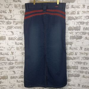 Denim Maxi Pencil Skirt Sz 36X38 (14) Long Blue Jean Sporty Red Stripe Stitching